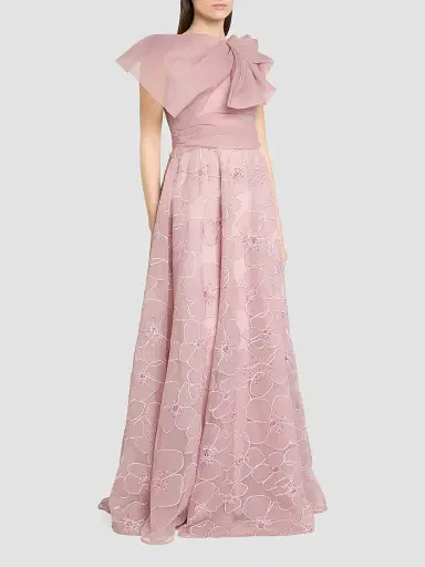 Talbot Runhof Women's Organza Floral Lace Gown - Marble - Size 12 | Thumbnail 4
