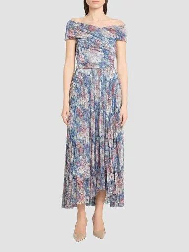Talbot Runhof Women's Floral Metallic Voile Cocktail Dress - Electric Blue - Size 16 | Thumbnail 2