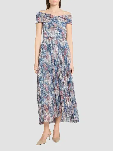 Talbot Runhof Women's Floral Metallic Voile Cocktail Dress - Electric Blue - Size 16 | Thumbnail 4