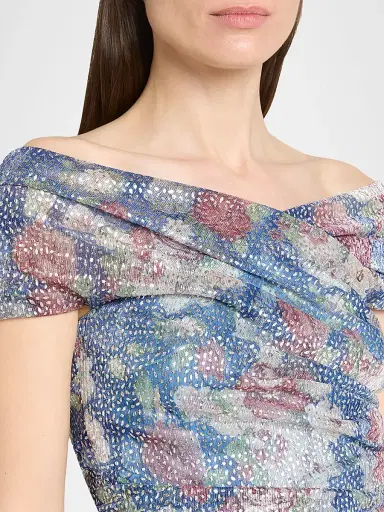 Talbot Runhof Women's Floral Metallic Voile Cocktail Dress - Electric Blue - Size 16 | Thumbnail 5