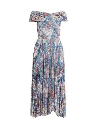 Talbot Runhof Women's Floral Metallic Voile Cocktail Dress - Electric Blue - Size 16 | Thumbnail 1