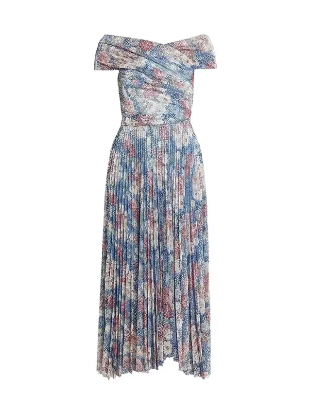 Talbot Runhof Women's Floral Metallic Voile Cocktail Dress - Electric Blue - Size 16