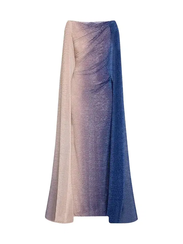 Talbot Runhof Women's Metallic Voile Cape Gown - Cornflower - Size 12