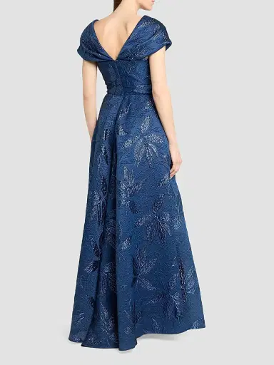 Talbot Runhof Women's Floral Jacquard Ballgown - Royal Navy - Size 12 | Thumbnail 3