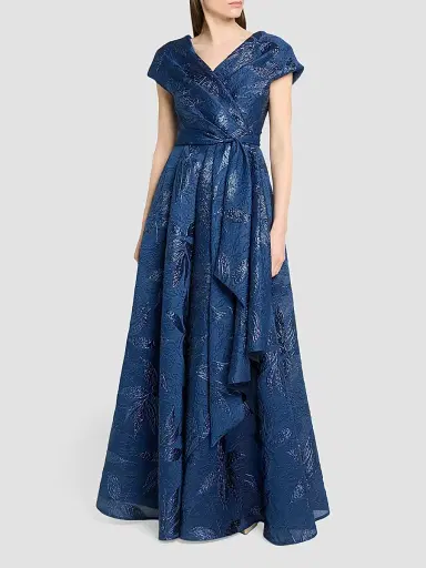 Talbot Runhof Women's Floral Jacquard Ballgown - Royal Navy - Size 12 | Thumbnail 4