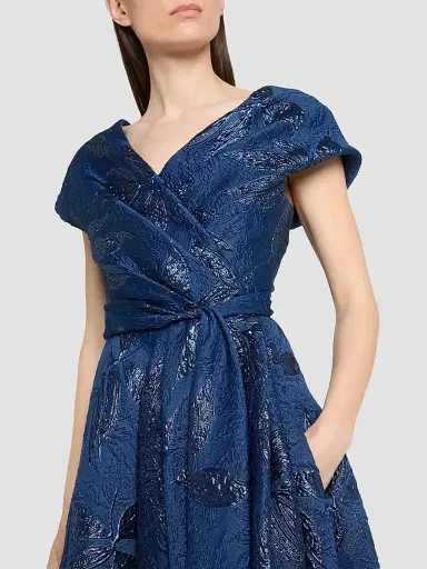 Talbot Runhof Women's Floral Jacquard Ballgown - Royal Navy - Size 12 | Thumbnail 5
