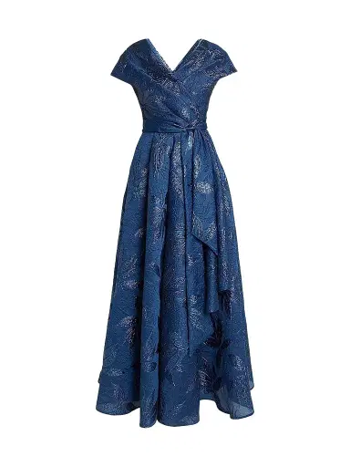 Talbot Runhof Women's Floral Jacquard Ballgown - Royal Navy - Size 12 | Thumbnail 1