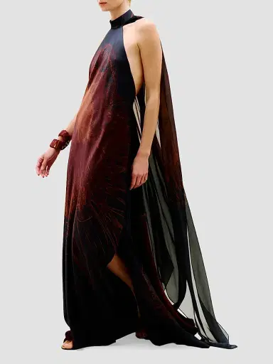 Silvia Tcherassi Women's Sabina Cape Halter Maxi Dress - Navy - Size Large | Thumbnail 2