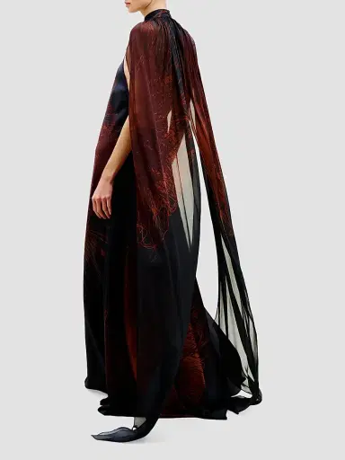 Silvia Tcherassi Women's Sabina Cape Halter Maxi Dress - Navy - Size Large | Thumbnail 3