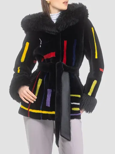 Gorski Women's Reversible Shearling Lamb Parka with Merinillo Shearling Lamb Hood - Black - Size XL | Thumbnail 3
