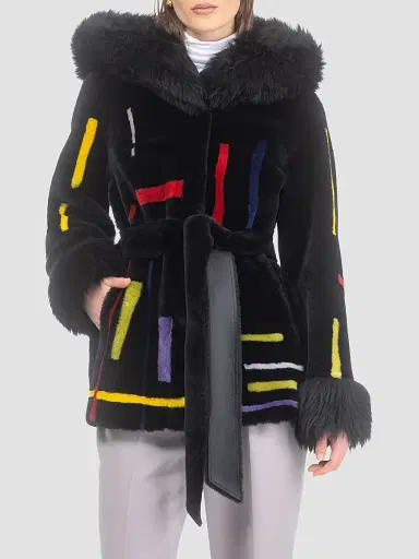 Gorski Women's Reversible Shearling Lamb Parka with Merinillo Shearling Lamb Hood - Black - Size XL | Thumbnail 4