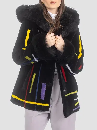 Gorski Women's Reversible Shearling Lamb Parka with Merinillo Shearling Lamb Hood - Black - Size XL | Thumbnail 6