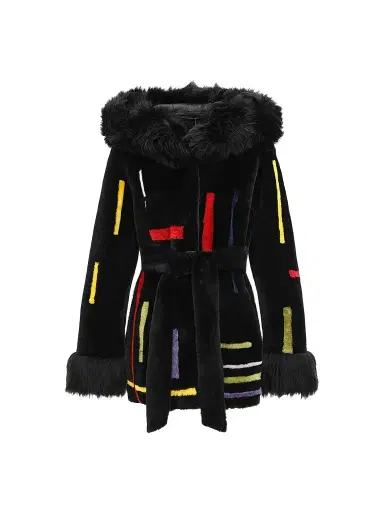 Gorski Women's Reversible Shearling Lamb Parka with Merinillo Shearling Lamb Hood - Black - Size XL | Thumbnail 1