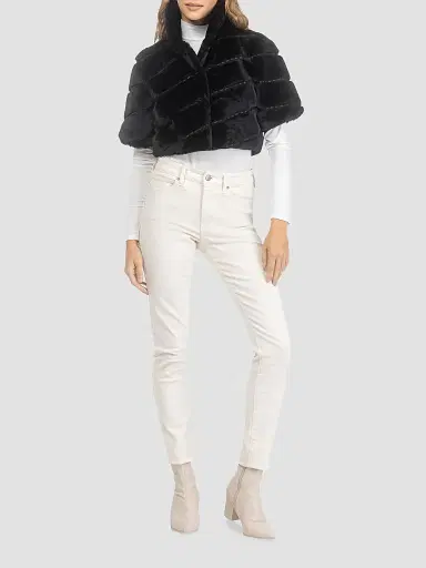 Gorski Women's Select Shearling Lamb Diagonal Bolero with Cropped Sleeves - Black - Size Large | Thumbnail 2