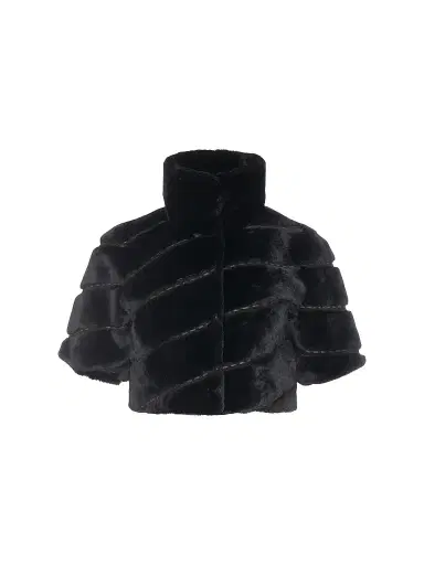 Gorski Women's Select Shearling Lamb Diagonal Bolero with Cropped Sleeves - Black - Size Large | Thumbnail 1