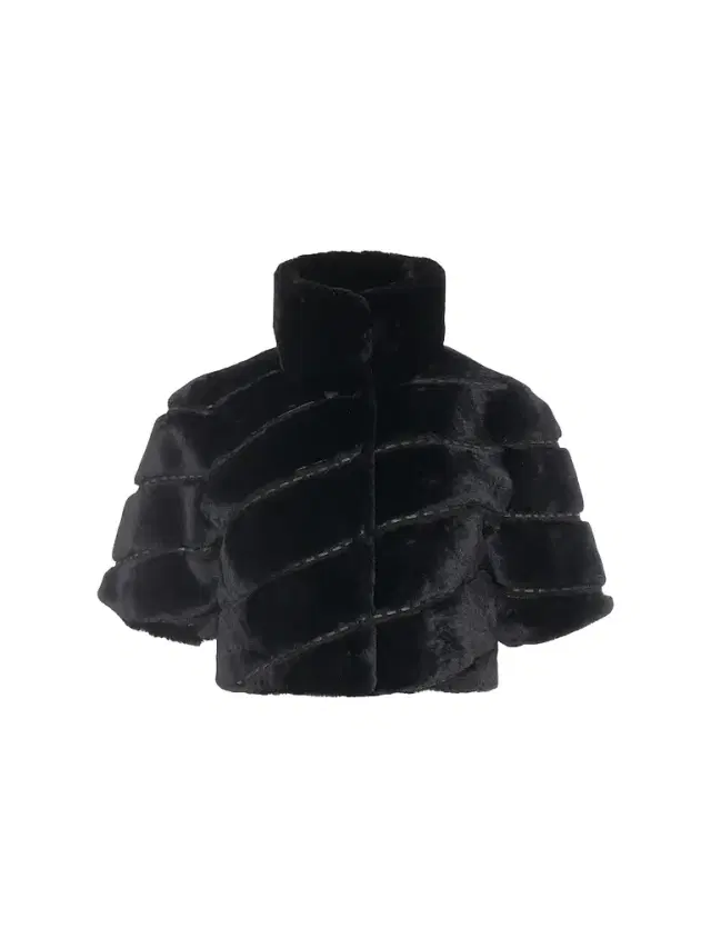 Gorski Women's Select Shearling Lamb Diagonal Bolero with Cropped Sleeves - Black - Size Large