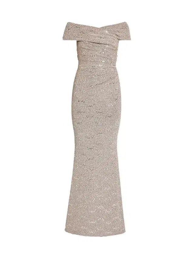 Talbot Runhof Women's Sequin Jersey Off-the-Shoulder Gown - Platinum - Size 16