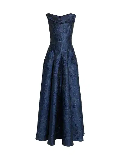Talbot Runhof Women's Floral Jacquard Ballgown - Armada - Size 16 | Thumbnail 1