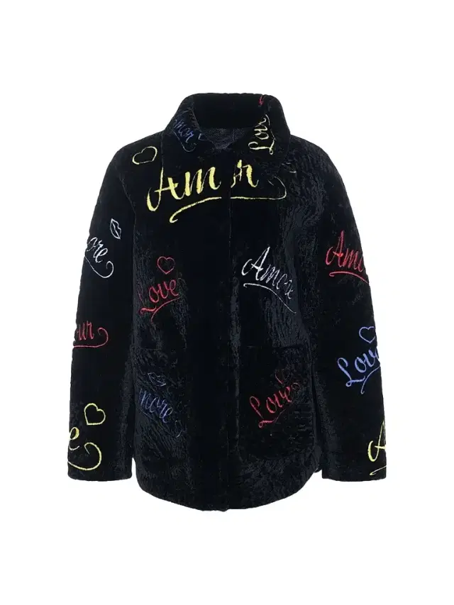 Gorski Women's Select Shearling Lamb Embroidered Love Coat - Black Multi - Size Medium