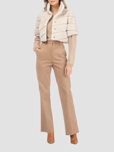 Gorski Women's Select Shearling Lamb Diagonal Bolero with Cropped Sleeves - Cream - Size Large | Thumbnail 2