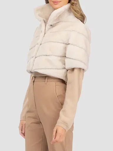 Gorski Women's Select Shearling Lamb Diagonal Bolero with Cropped Sleeves - Cream - Size Large | Thumbnail 4