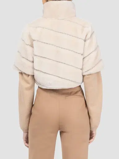 Gorski Women's Select Shearling Lamb Diagonal Bolero with Cropped Sleeves - Cream - Size Large | Thumbnail 5