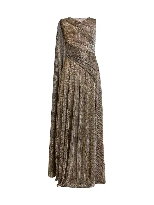 Talbot Runhof Women's Metallic Voile Gown - Gold - Size 16