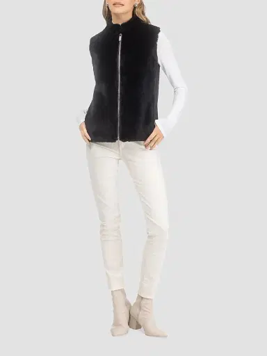 Gorski Women's Select Shearling Lamb Zip Vest with Wool - Black - Size Small | Thumbnail 2