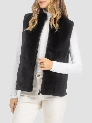 Gorski Women's Select Shearling Lamb Zip Vest with Wool - Black - Size Small | Thumbnail 4