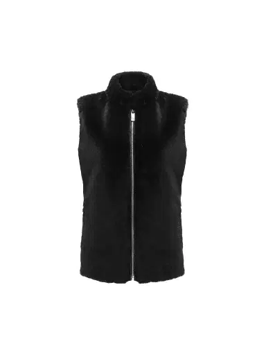 Gorski Women's Select Shearling Lamb Zip Vest with Wool - Black - Size Small | Thumbnail 1