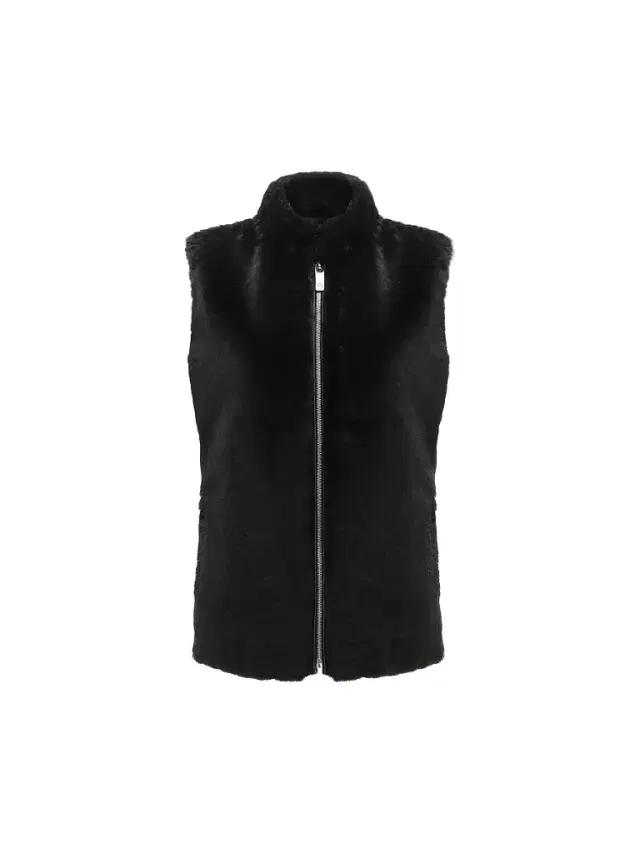 Gorski Women's Select Shearling Lamb Zip Vest with Wool - Black - Size Small