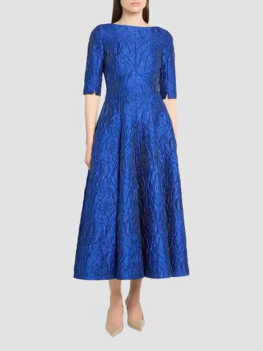 Talbot Runhof Women's Textured Jacquard Boatneck Cocktail Dress - Enzian - Size 16 | Thumbnail 2