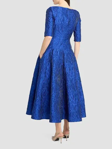 Talbot Runhof Women's Textured Jacquard Boatneck Cocktail Dress - Enzian - Size 16 | Thumbnail 3