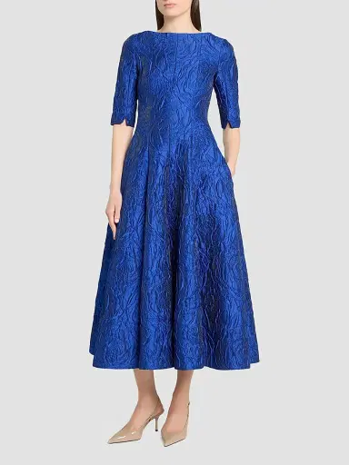 Talbot Runhof Women's Textured Jacquard Boatneck Cocktail Dress - Enzian - Size 16 | Thumbnail 4