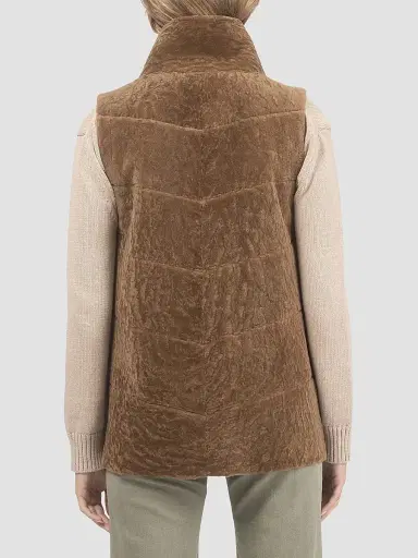Gorski Women's Reversible Textured Shearling Lamb Vest - Camel - Size Small | Thumbnail 5