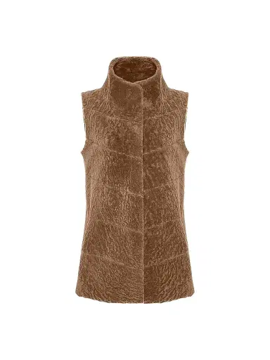Gorski Women's Reversible Textured Shearling Lamb Vest - Camel - Size Small | Thumbnail 1