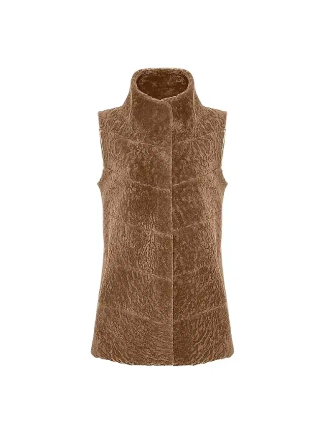 Gorski Women's Reversible Textured Shearling Lamb Vest - Camel - Size Small