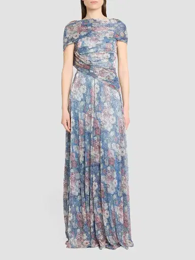 Talbot Runhof Women's Floral Metallic Voile Gown - Electric Blue - Size 16 | Thumbnail 2