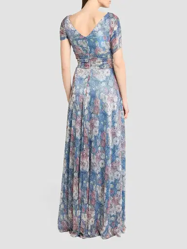 Talbot Runhof Women's Floral Metallic Voile Gown - Electric Blue - Size 16 | Thumbnail 3