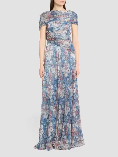 Talbot Runhof Women's Floral Metallic Voile Gown - Electric Blue - Size 16 | Thumbnail 4