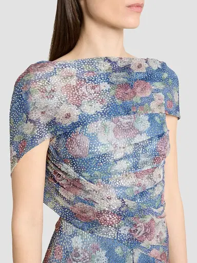 Talbot Runhof Women's Floral Metallic Voile Gown - Electric Blue - Size 16 | Thumbnail 5