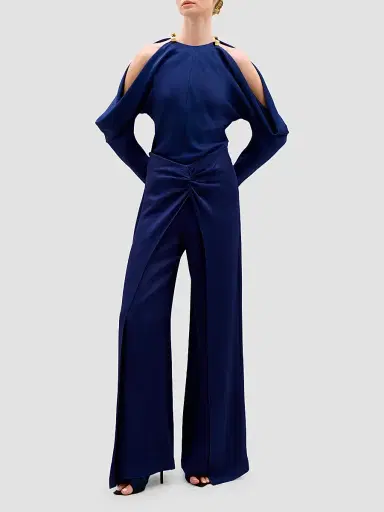 Silvia Tcherassi Women's Kina Hammered Satin Blouse - Navy - Size XL | Thumbnail 2