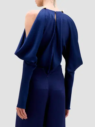 Silvia Tcherassi Women's Kina Hammered Satin Blouse - Navy - Size XL | Thumbnail 3