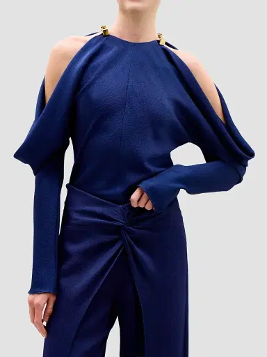 Silvia Tcherassi Women's Kina Hammered Satin Blouse - Navy - Size XL | Thumbnail 4