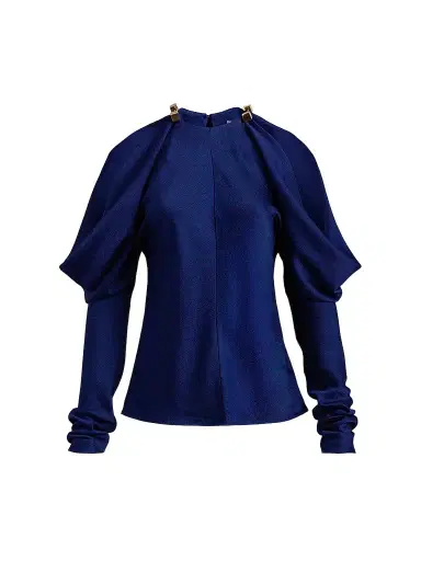 Silvia Tcherassi Women's Kina Hammered Satin Blouse - Navy - Size XL | Thumbnail 1