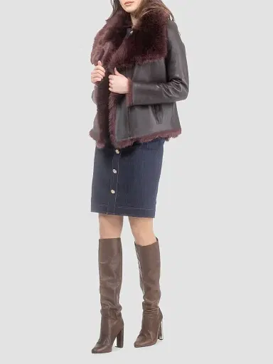 Gorski Women's Toscana Shearling Lamb Reversible Coat - Merlot - Size Medium | Thumbnail 2
