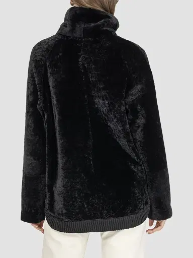 Gorski Women's Textured Shearling Lamb Zip Coat - Black | Thumbnail 5 Gorski Women's Textured Shearling Lamb Zip Coat - Black | Thumbnail 5