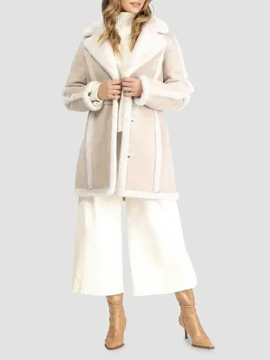 Gorski Women's Merino Shearling Lamb Stroller with Spill Seam Belt - Cream - Size Large | Thumbnail 2
