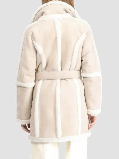 Gorski Women's Merino Shearling Lamb Stroller with Spill Seam Belt - Cream - Size Large | Thumbnail 4