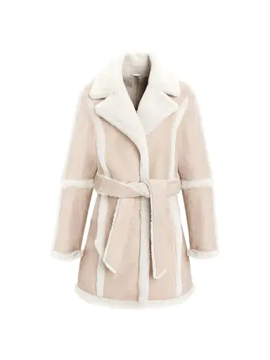 Gorski Women's Merino Shearling Lamb Stroller with Spill Seam Belt - Cream - Size Large | Thumbnail 1